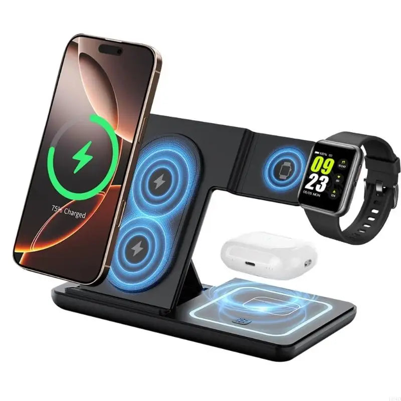 3-in-1 Foldable Wireless Charging Stand – Phone Watch Earbuds