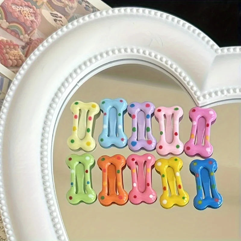 10pcs Multicolor Bone Snap Pet Hair Clips – Dogs & Cats