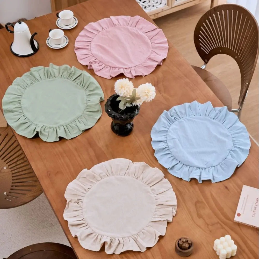Round Ruffled Cotton Placemats | Rustic Wedding Table Decor