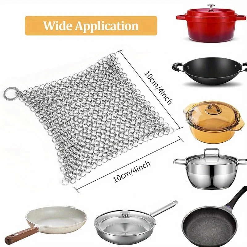 Stainless Steel Chainmail Scrubber – Reusable Kitchen Cleaner