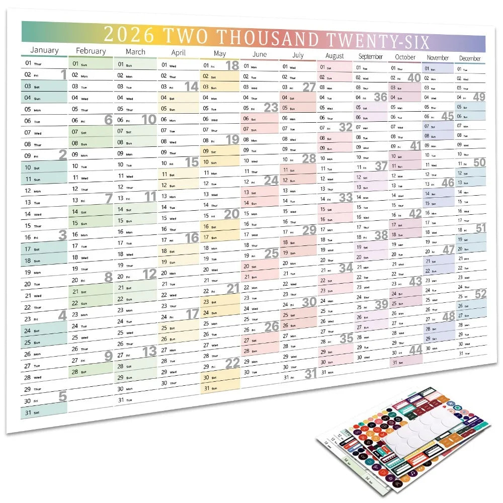 2026 Large Wall Calendar – 365-Day Annual Planner Sheet