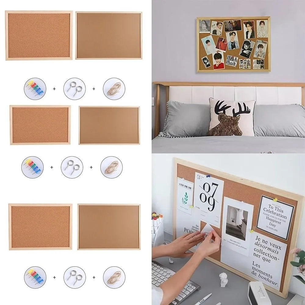 Wooden Frame Cork Bulletin Board – Hanging Memo Display Board