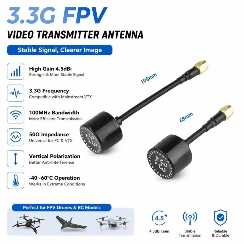 occkic 3.3GHz FPV Drone Antenna 68mm/105mm | 4.5dBi UAV