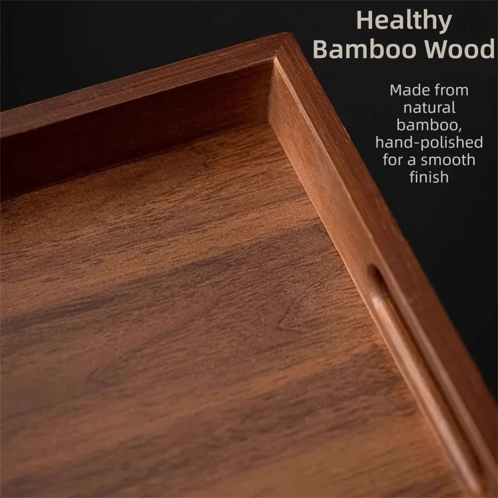 Rectangular Bamboo Serving Tray with Handles – Walnut Color