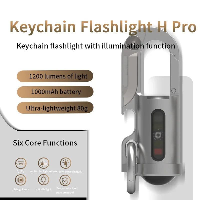 1200LM Keychain Flashlight IPX7 Waterproof Rechargeable Multi-Tool