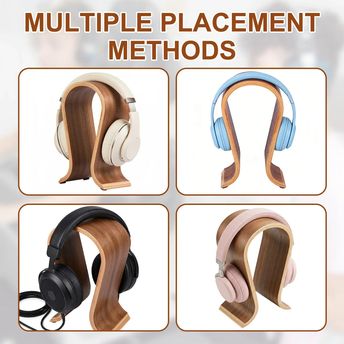 U-Shaped Walnut Wood Headphone Stand – Universal Desk Holder