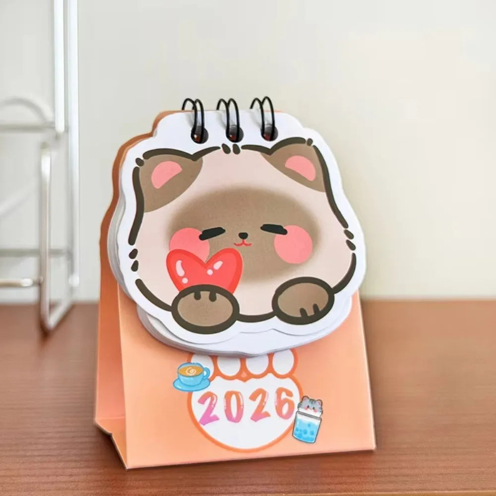 Cute Mini 2026 Desk Calendar – Cartoon Cat Planner Ornament