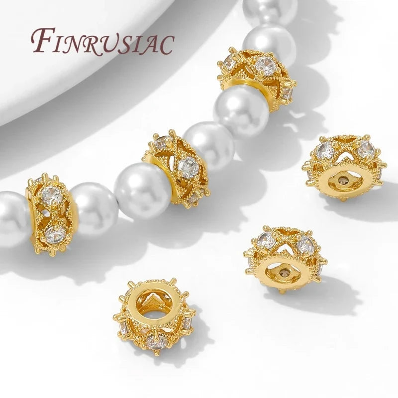 18K Gold Plated Zircon Round Spacer Beads – DIY Jewelry Making