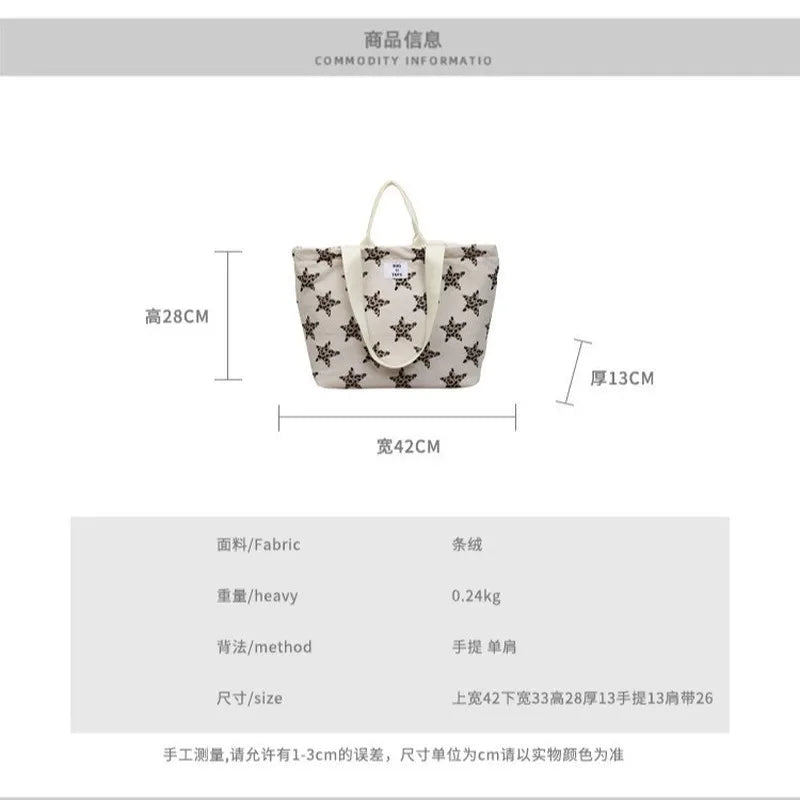 Korean Star Print Single-Shoulder Tote Bag for Girls