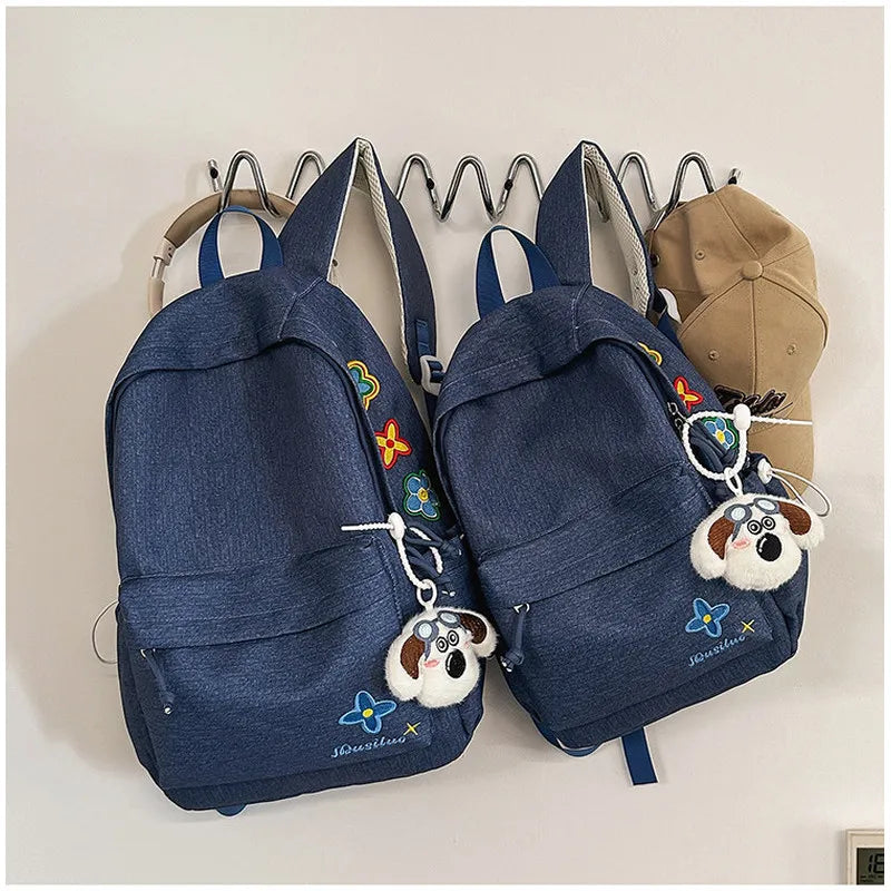 Japanese Snowflake Embroidered Canvas Backpack | Aesthetic Bag