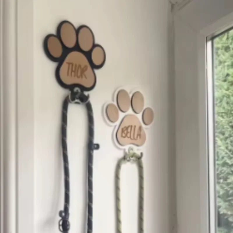 Wooden Dog Leash Hanger – Paw Print Wall Hook | Pet Gift