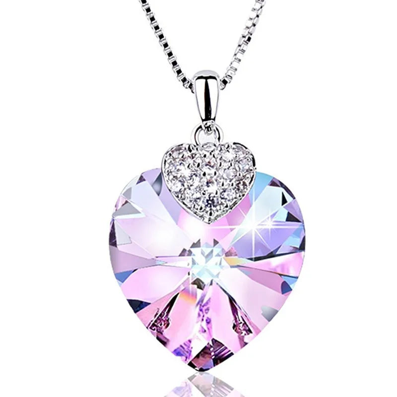 Women's Heart CZ Crystal Pendant Necklace – Bridal Wedding Gift