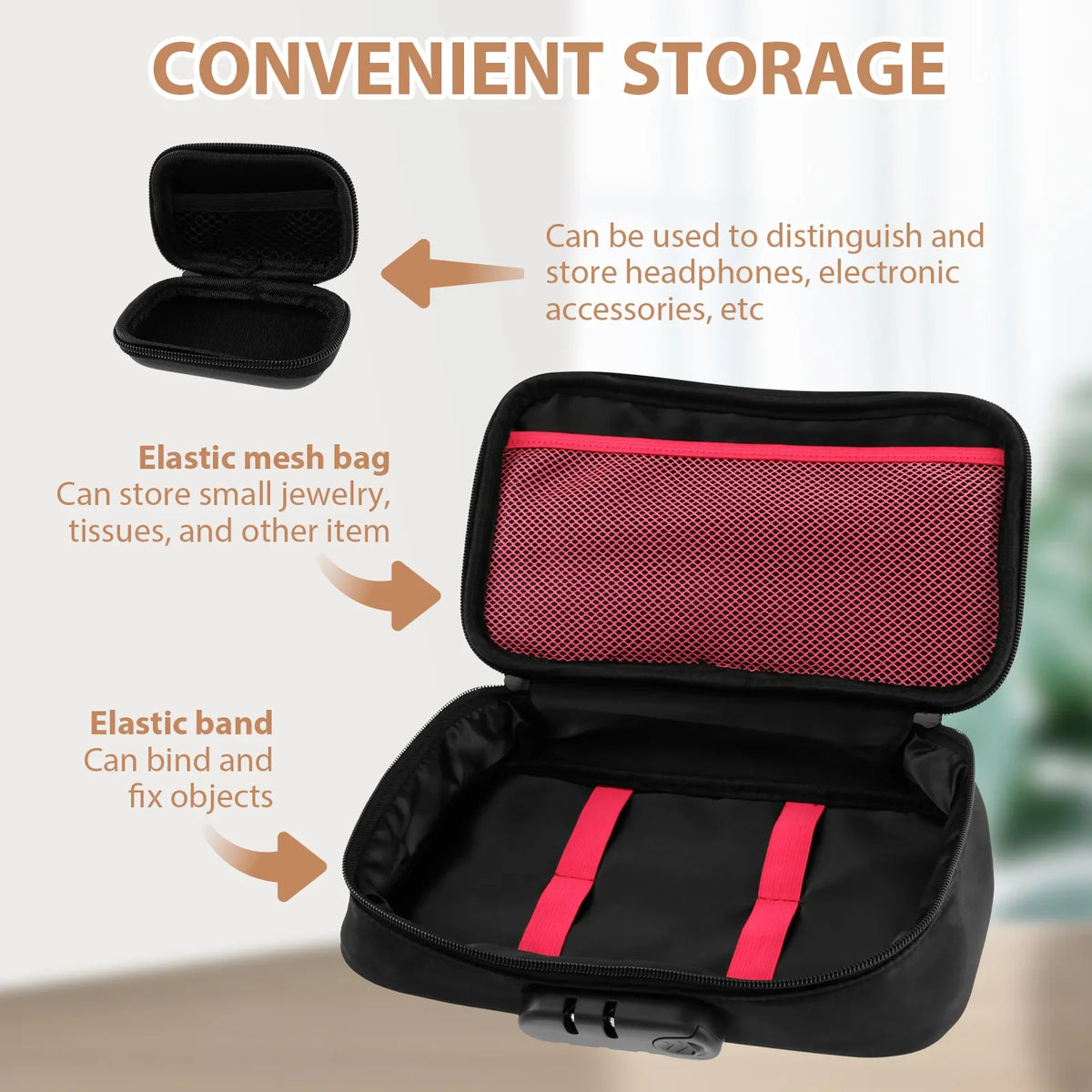 Lockable Storage Bag with Combo Lock & 2 Mini Zipper Cases