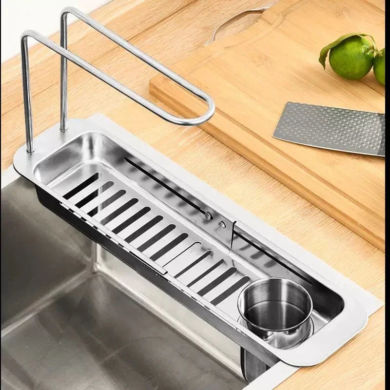 Telescopic Stainless Steel Sink Organizer Rack & Drain Basket