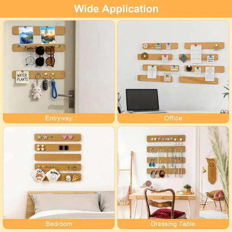 Self-Adhesive Cork Board Strip No-Drill Wall Organizer 33×5cm