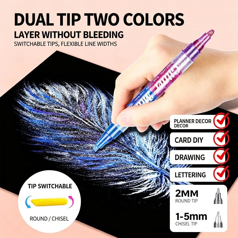 Double-Ended Glitter Markers 8-Piece Set – 16 Colors