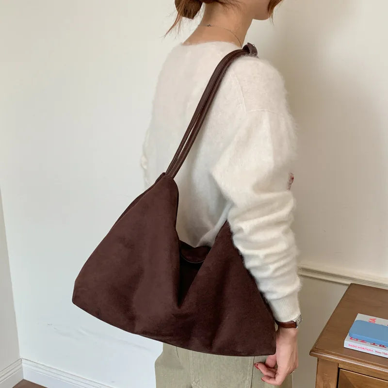 Nixie Retro Suede Tote Bag – Large Capacity School & Work
