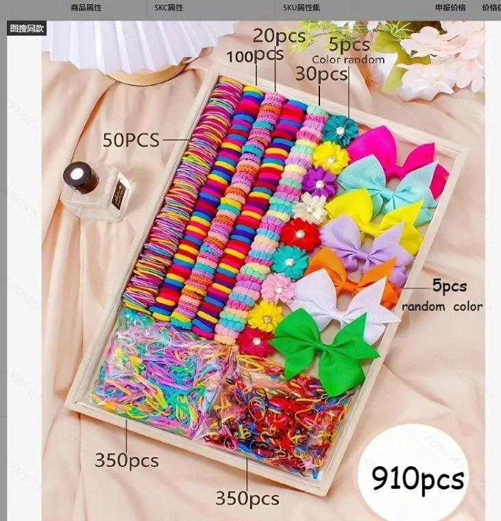 881Pcs Kids Hair Accessories – Clips, Ties & Scrunchies Set