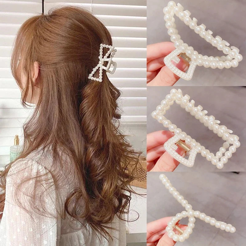 Pearl Hair Claw Clips – Korean Bow Geometric Hairpins Women