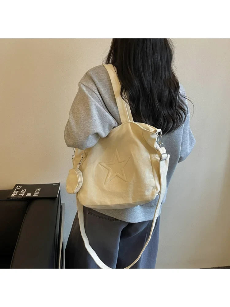 Korean Minimalist Canvas Tote Bag – Shoulder & Crossbody Handbag