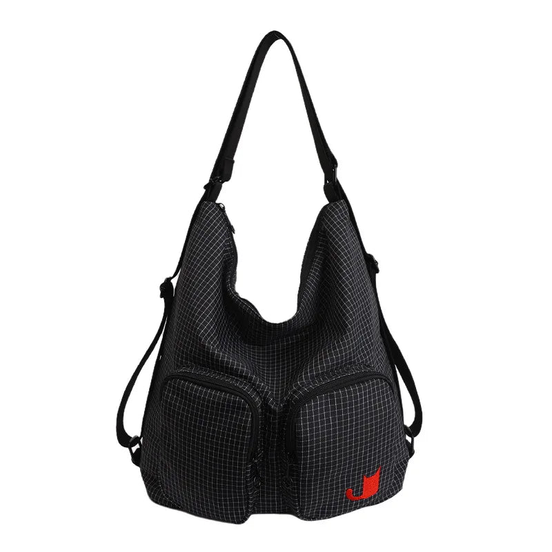 Plaid Multi-Pocket Canvas Backpack – Large Capacity Women's Bag