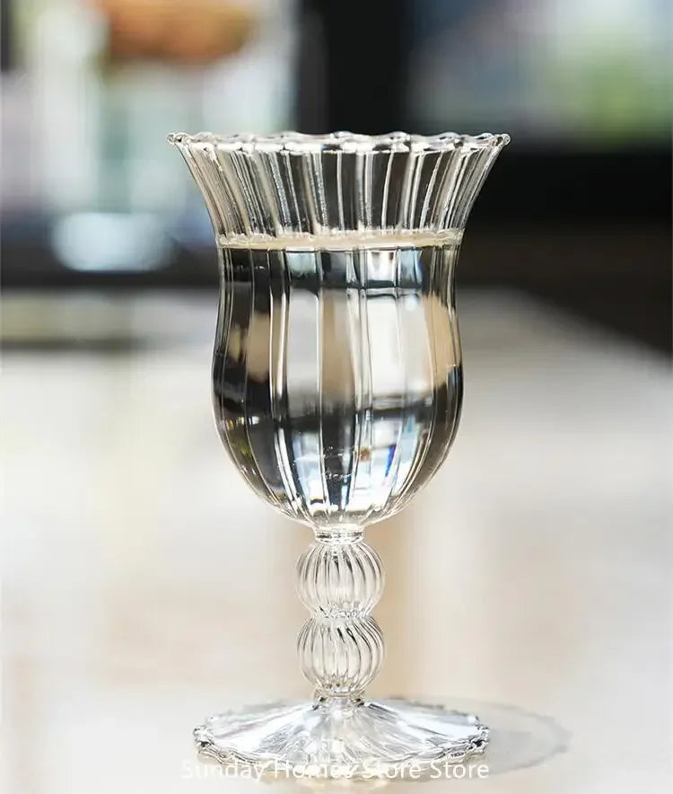 Striped Borosilicate Wine & Cocktail Glass – French Retro Style