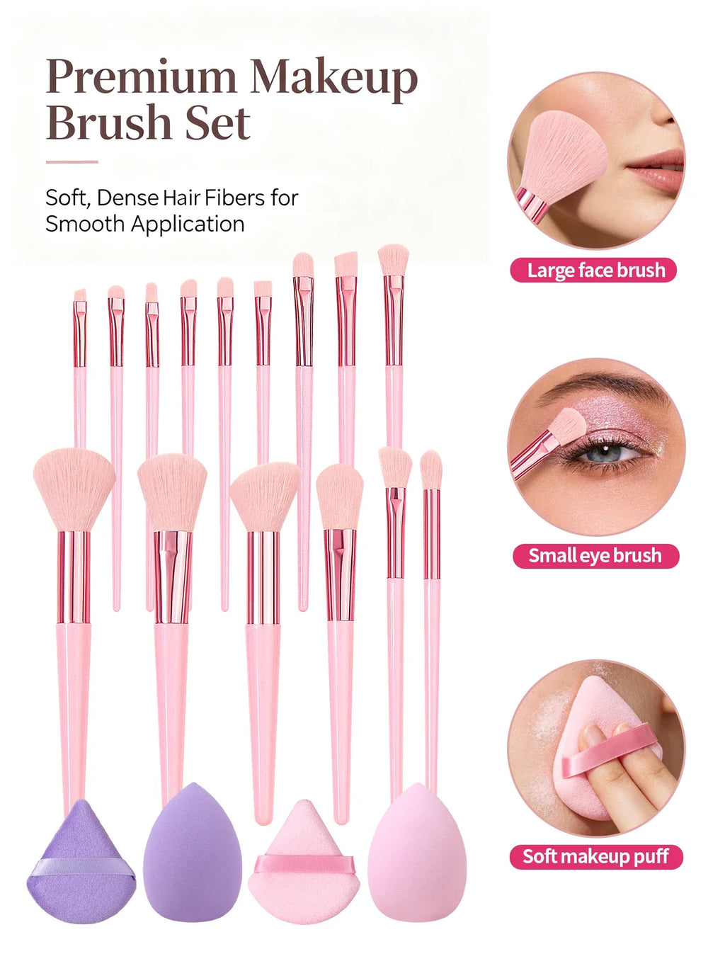 19-Piece Makeup Brush Set with Sponge – Full Beauty Kit