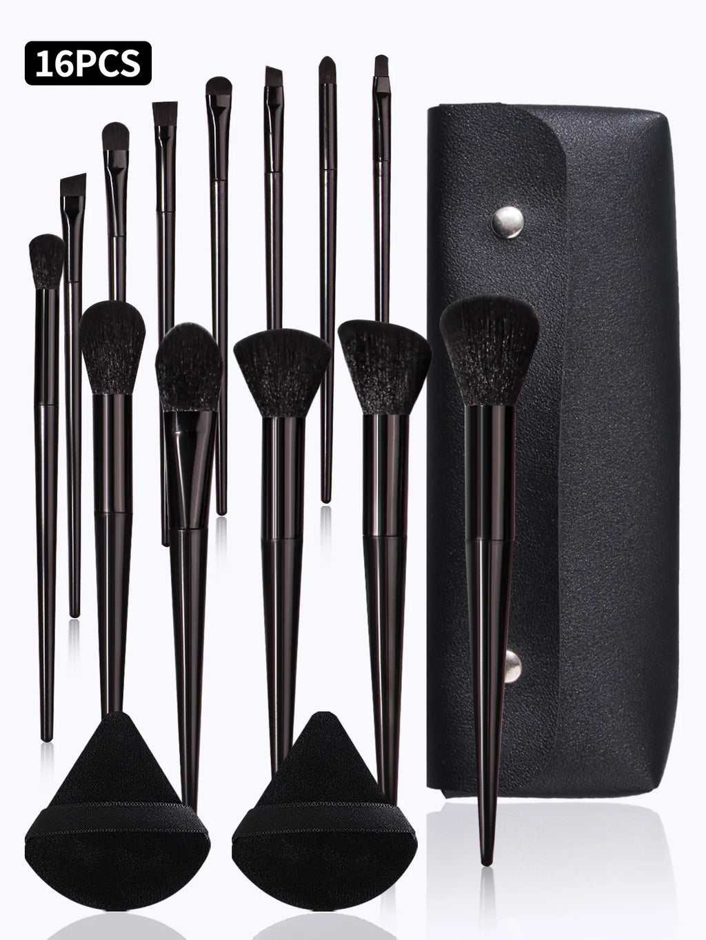 16Pcs Fluffy Makeup Brush Set with Storage Case & Puffs