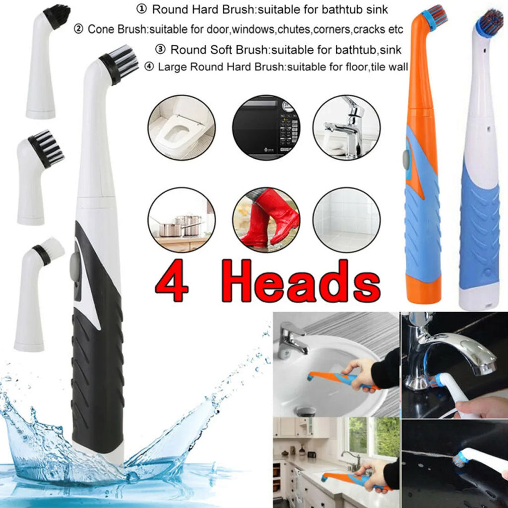 Electric Rotating Cleaning Brush Kit – 4 Heads, Kitchen & Bath