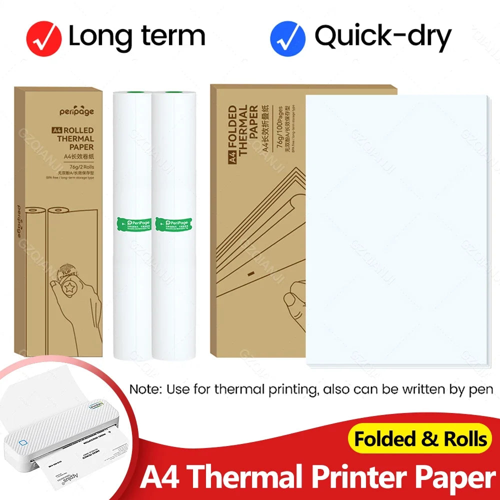 PeriPage A40 Folded A4 Thermal Paper 100 Sheets – BPA-Free
