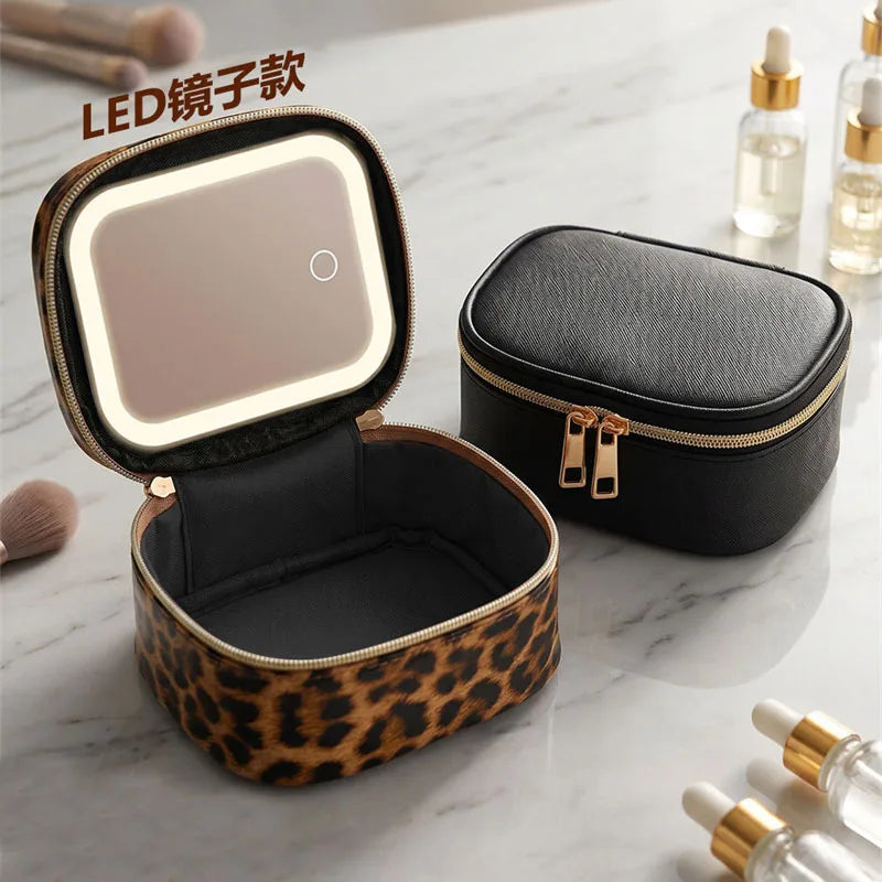 LED Makeup Bag with Mirror & Light – Rechargeable Cosmetic Organizer