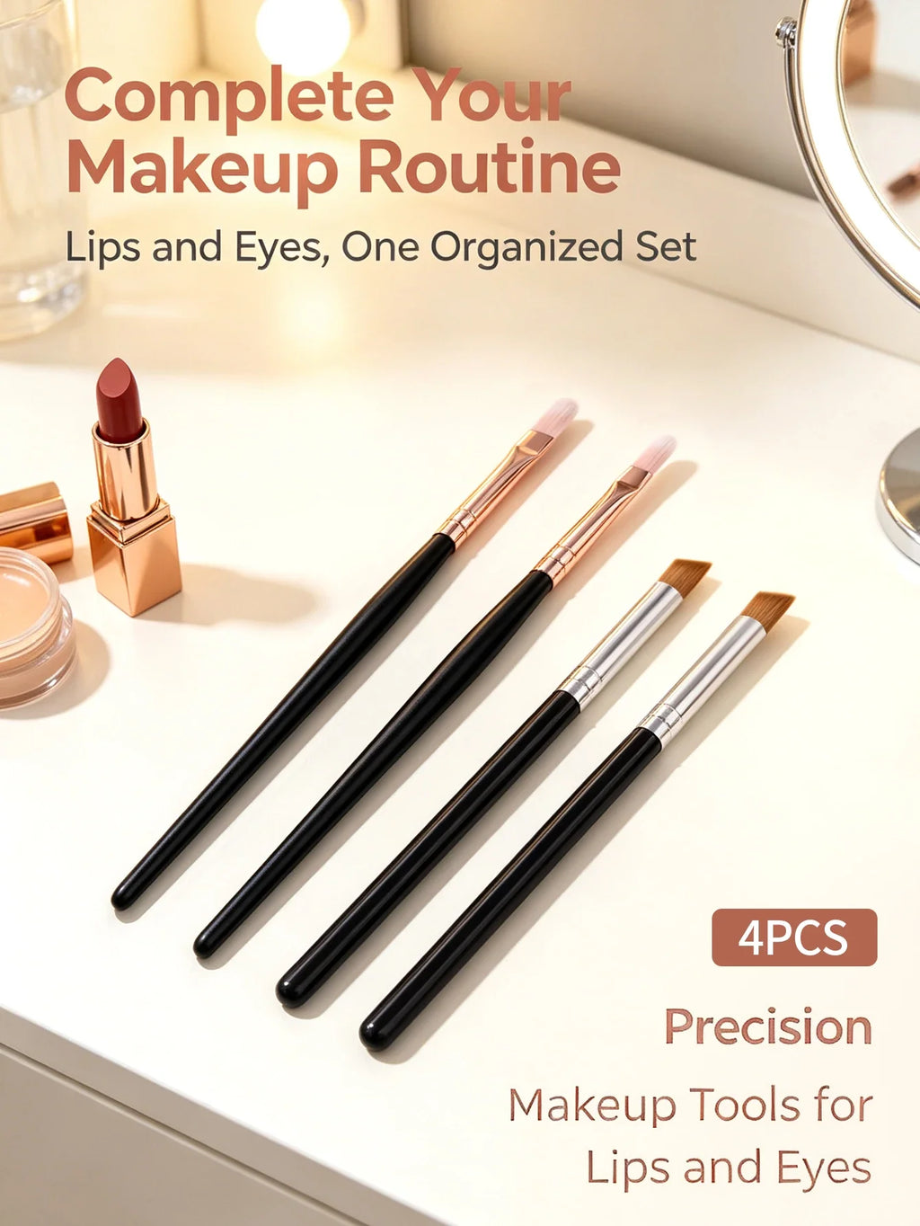 4-Piece Lip & Angled Concealer Brush Set – Soft Synthetic