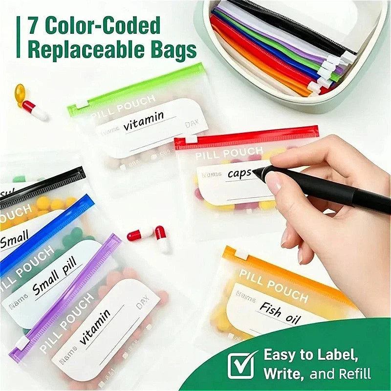 Weekly Pill Organizer Pouch Set – 7/14 Waterproof Pouches