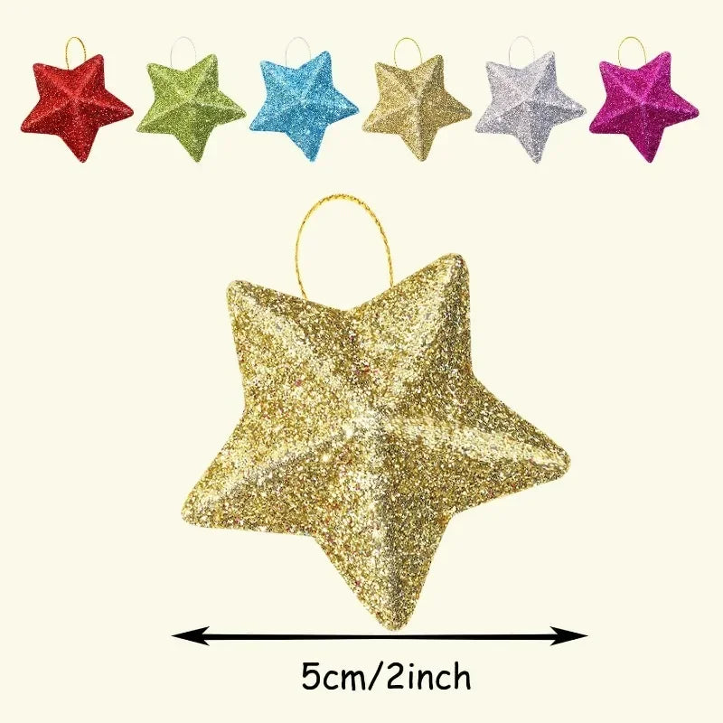 30Pcs Glitter Star Ornaments – Holiday Party Wreath Decor
