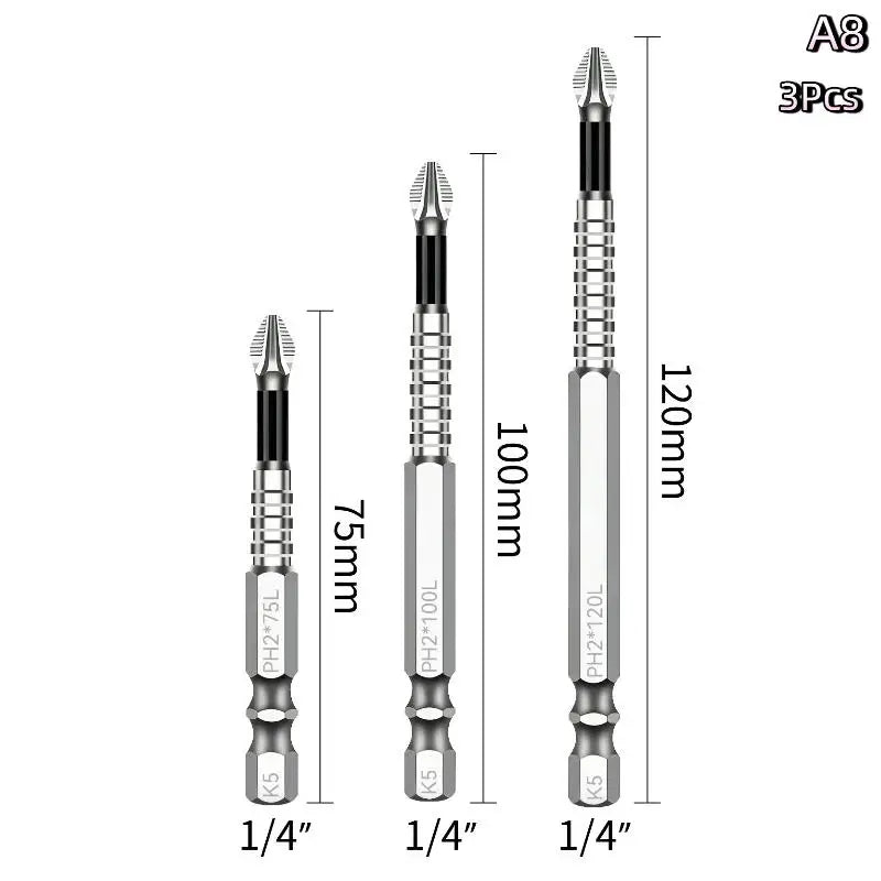 K5 Magnetic Screwdriver Bits Set – Anti-Slip S2 Steel, 6 Sizes