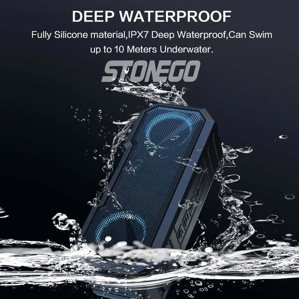 STONEGO IPX7 Waterproof Bluetooth Speaker LED Bass FM Radio