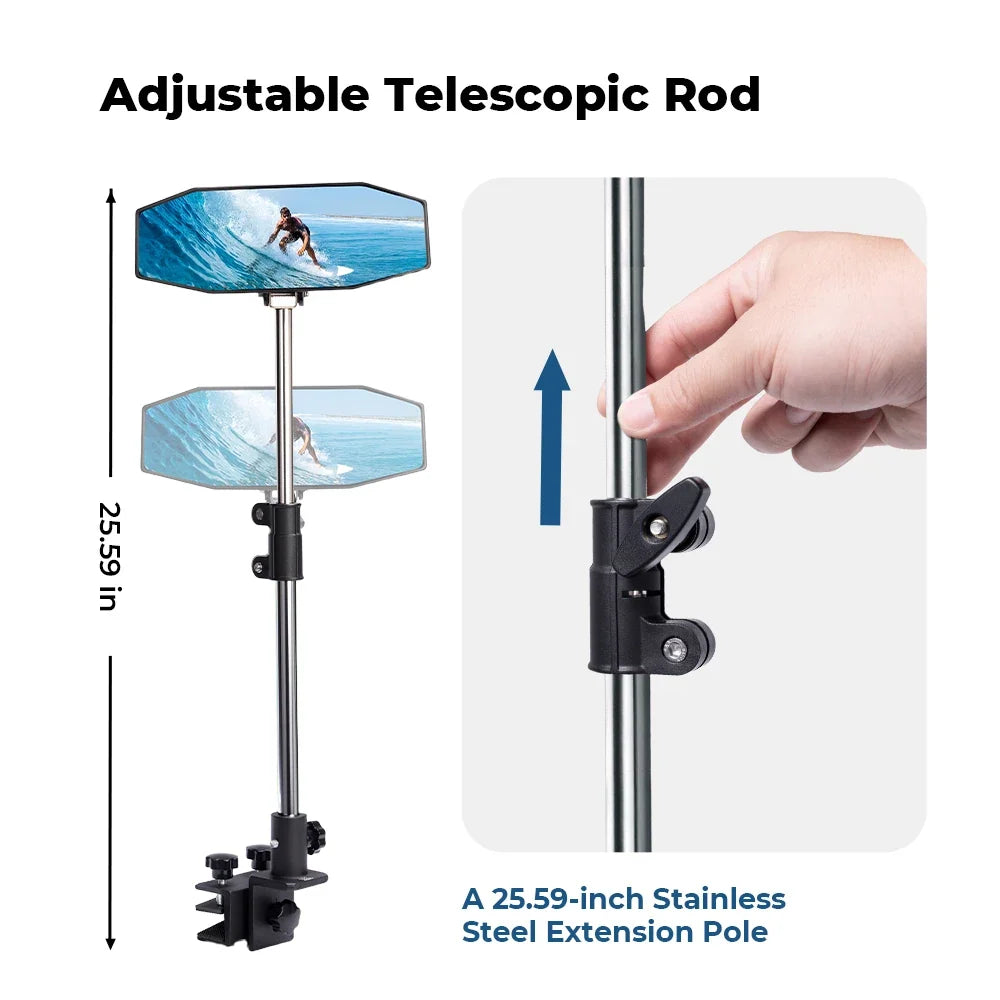 Boat Rear View Mirror 10.5"×4" 360° Telescoping Pole | Marine