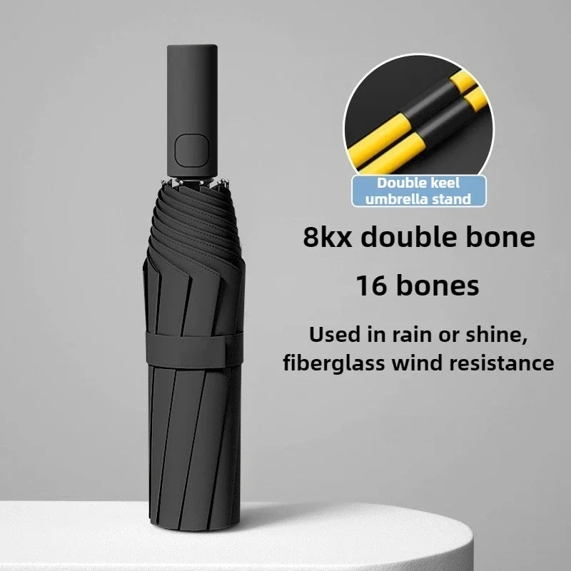 UPF50+ 16-Rib Auto Folding Windproof UV Umbrella – Unisex