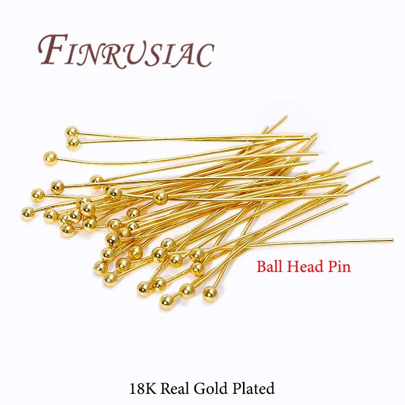 50Pcs Gold Plated Jewelry Pins – Eye, Ball & Flat Head 20–50mm