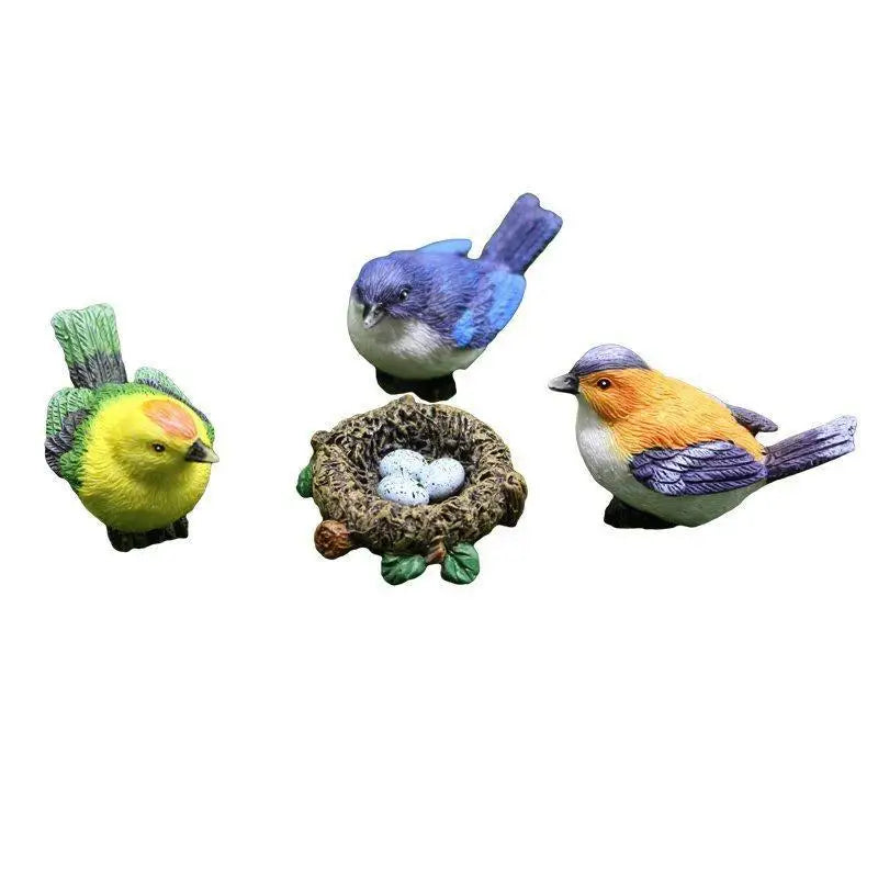 Resin Bird & Nest Figurine Set – Fairy Garden Micro Landscape