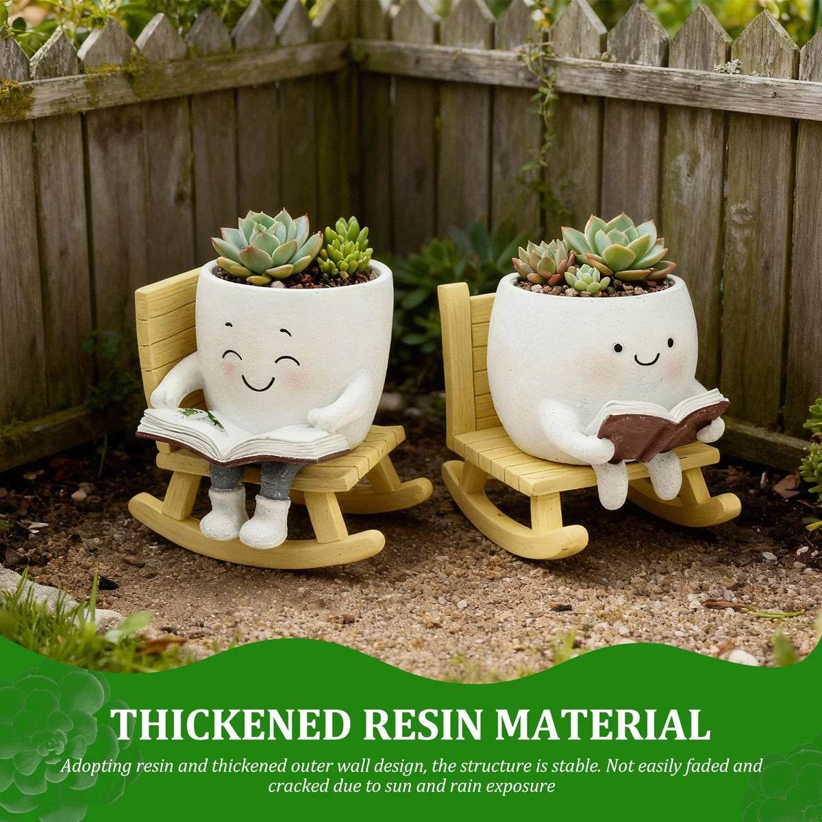 Rocking Chair Smile Face Planters – 2Pcs Resin Succulent Pots