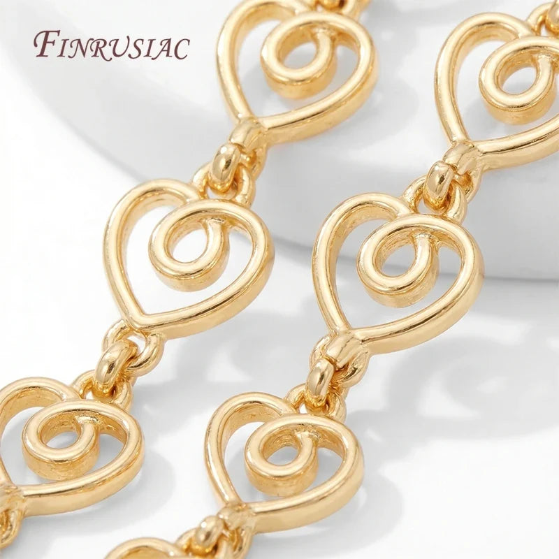 14K Gold Plated Hollow Swirl Heart Link Chain – 1M DIY Spool