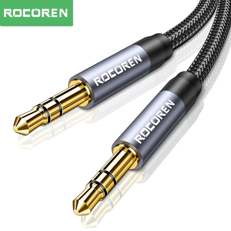 Rocoren 3.5mm Male to Male AUX Audio Cable 5M | Silver Black