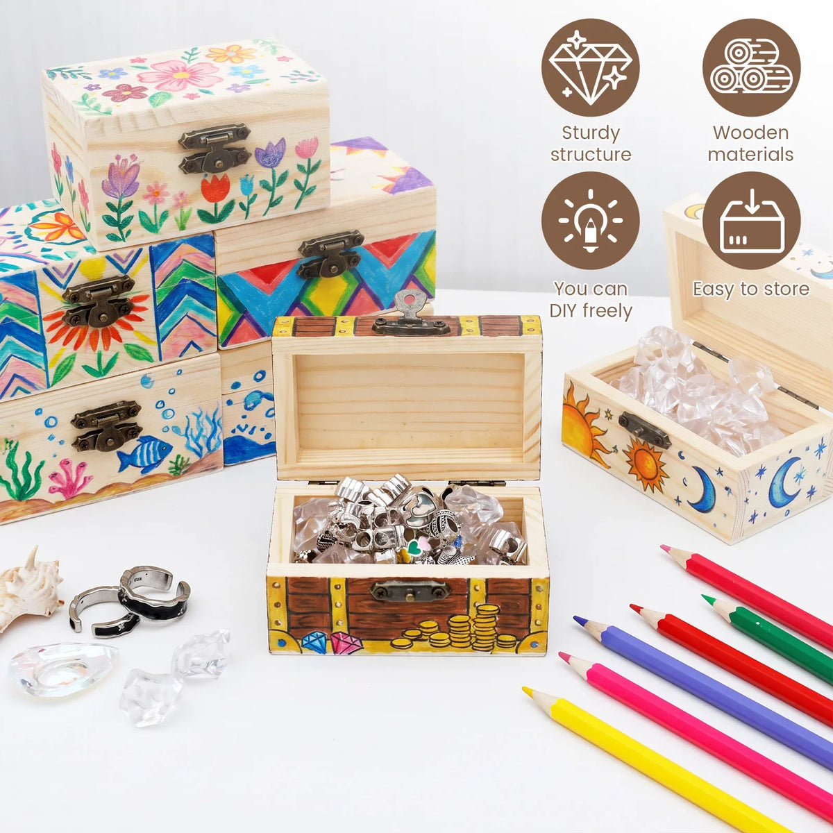 Unfinished Wooden Treasure Box with Lid & Hasp – DIY Craft