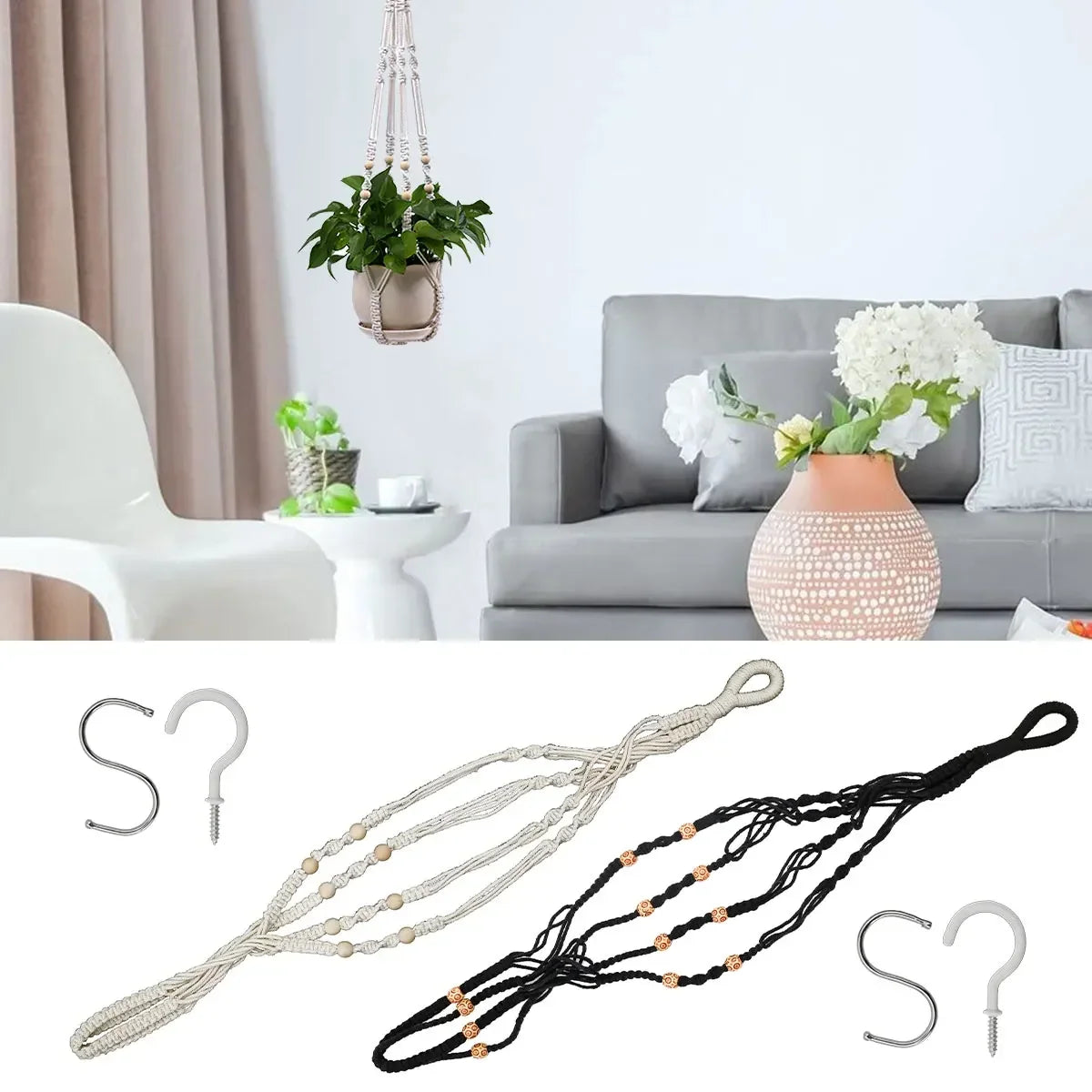 Macrame Plant Hanger – Boho Hanging Planter Basket Indoor Outdoor