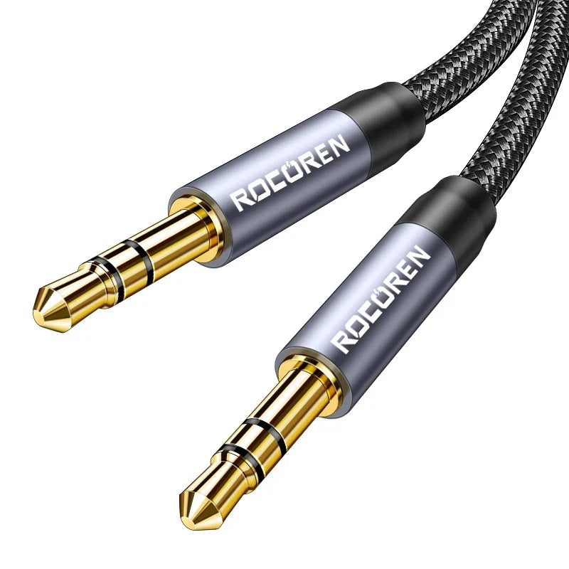 Rocoren 3.5mm Male to Male AUX Audio Cable 5M | Silver Black