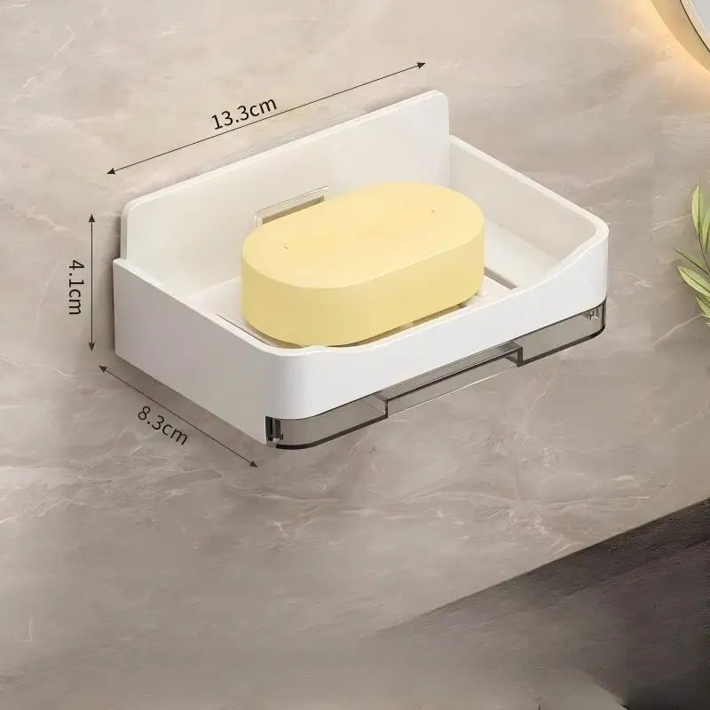 Wall-Mounted Soap Holder with Hook – No Drill, Drain Design