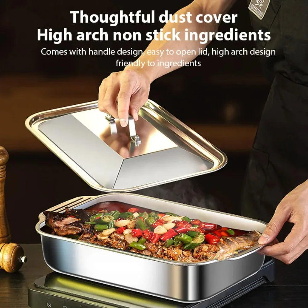 Stainless Steel Deep BBQ Baking Pan with Lid | Camping & Home