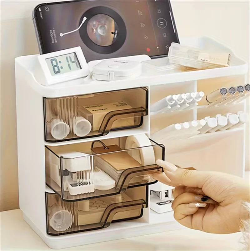 Slanted Makeup Brush Holder with 3 Drawers | Vanity Organizer