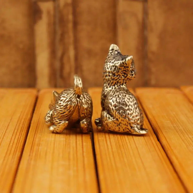 Brass Cat Figurine Vintage Miniature Tea Pet Desk Ornament